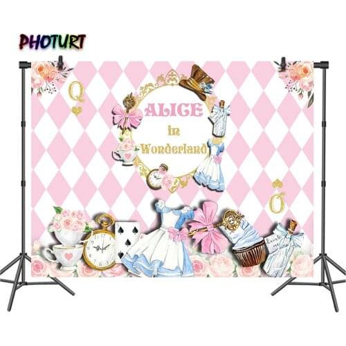 PHOTURT Alice in Wonderland Photography Backdrop Girls 1st Birthday Background Onederland Polyester Vinyl Photo Banner Props