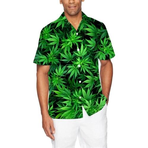 3D Leaf Print Tshirt Men Summer Short Sleeve Hawaiian Shirt Mens Weeds t-shirt Button Shirts Holiday Casual Oversize blouses 6XL
