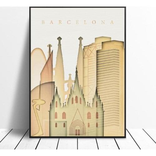 Barcelona Spain Skyline Art Canvas Poster Home Decoration Painting No Frame