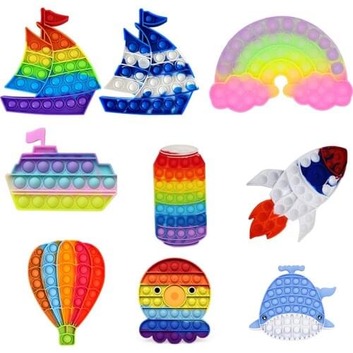 Ship Push Bubble Toys Silicone Rainbow Sensory Toys Anti-Stress Kids Board Games Fidget Toys for Adult Children Autism Needs