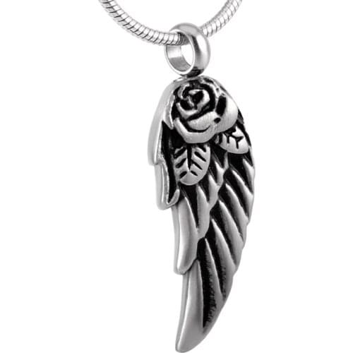IJD8371 Gold Stainless Steel Angel Wing Ash Pendant Cremation Jewelry Urn Necklace Keepsake for Funeral