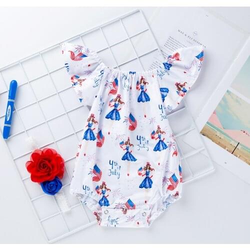 Newborn Baby 4 th of July Flutter Sleeve Romper Suit 2PCS Independence Day Party Outfit