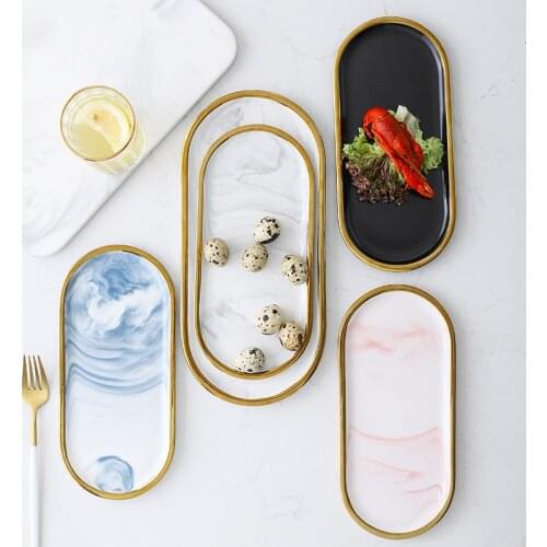Nordic ins creative simple marbled ceramic plate oval plate steak plate home storage jewelry plate tray