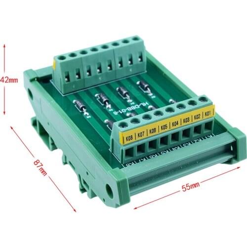 DIN Rail Mount 1 Amp 1000V 8 Individual Diode Module, 1N4007 1A 1000V