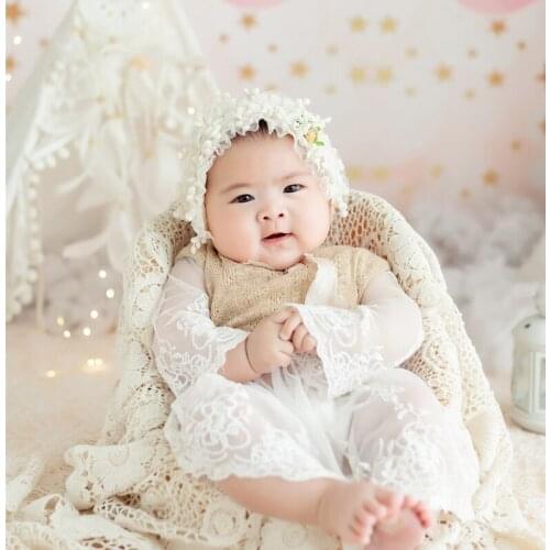 Baby Girl Lace Hat Newborn Shooting Clothes Shower Gifts Costume Newborn Lace Romper Bodysuits Infant Photography Props Clothes