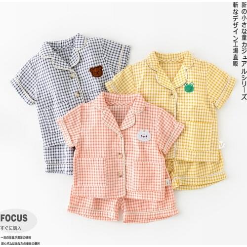 Summer Baby Girl Short Sleeve Cotton Pajamas Children Clothes Kids Boys Plaid Shorts Set Toddler Cute Pijama Infantil