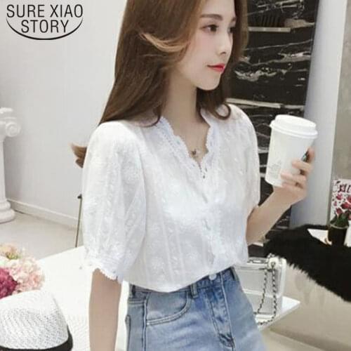 Fashion Summer Women shirt V-neck Casual Women Clothing Plus Size Lace Half Sleeve shirts Women Blouses 5088 50