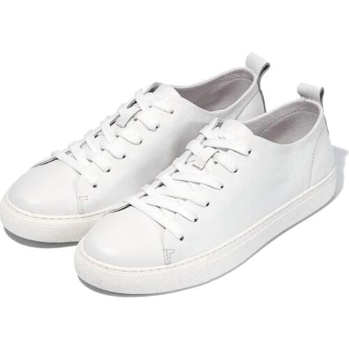 US 6-10 Trendy Soft Genuine Leather Mens Lace Up Fashion Sneakers Boys Students Casual Flat White Leather Shoes