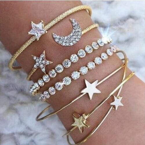 4-piece Set Of Fashion Love Star Moon European And Beautiful Women Bracelet Simple Metal Bracelet Female Jewelry
