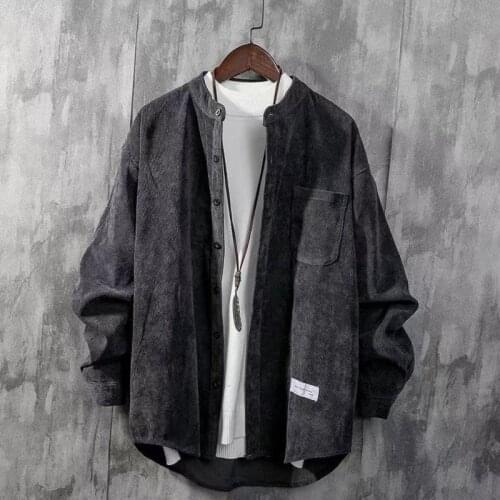 Mens Japanese corduroy long-sleeved shirt hip-hop style shirt mens shirt jacket