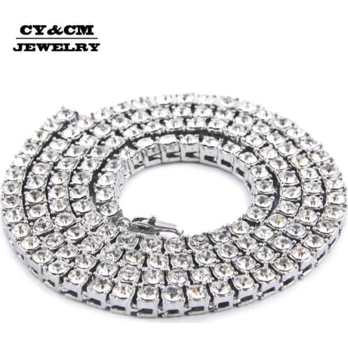 Mens Hip hop Necklace Iced Out 1 Row 5mm Rhinestone Bling Crystal Tennis Chains Women Necklace chain 18inch-30inch Drop shipping