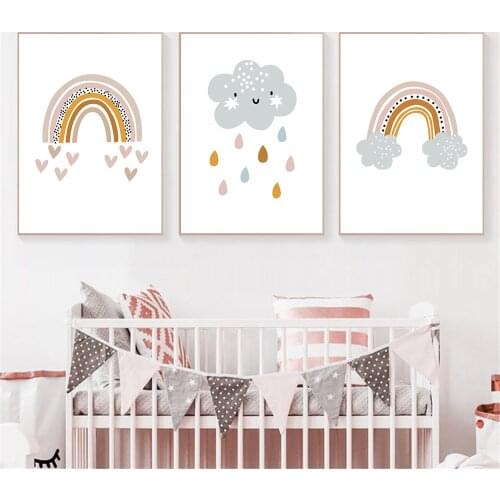 Nursery Wall Art Poster And Print Cloud Rainbow Canvas Paintings Children Posters Nordic Wall Pictures Baby Kids Room Decoration