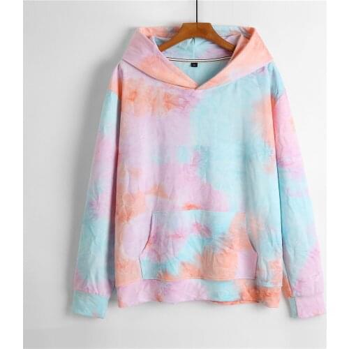 Brand New Tie Dyed Cotton Polyester Sweatshirt Woman With Hood Casual Loose Thin Style Skateboard Hoodie In 240gsm Fabric ZT335