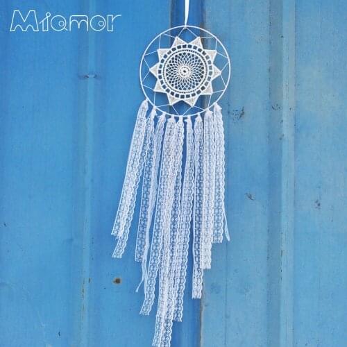 New Fashion Gift India Lace White Dreamcatcher Wind Chimes Indian Style Feather Pendant Dream Catcher Regalo Amor0064