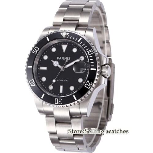 Parnis wrist watch MIYOTA Automatic movement 40mm black dial luminous Sapphire glass ceramic bezel Mens watch men