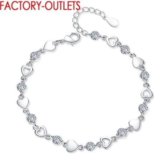 Lobster Love Heart Pattern Silver Bracelets For Women Link Bracelet 925 Sterling Silver Jewelry Bijoux Lovely New Years Gifts