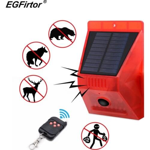 PIR Motion Sensor Solar Alarm Lamp Anti-Pet Function Yard Garden Siren With Strobe Remote Control Security Solar Power Light
