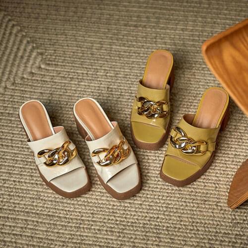 Platform Shoes Women Genuine Cow Leather Sandals For Women Shoes 2021 Summer Open-Toed High Heels Women Slippers