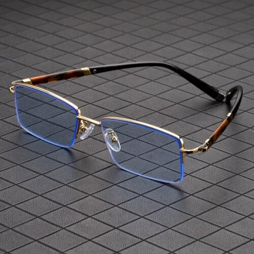 Stone Sunglasses Male Blue Natural Crystal Glass Sun Glasses For Men Woman Metal Half Frame Eyeglasses Top Quality Anti Scratch