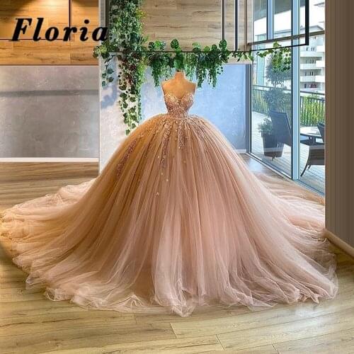 2020 Robes Dubai Wedding Dresses Long Strapless Vestidos De Noiva Elegant Designs Ball Gown Bridal Bride Dress Gown Arabic Aibye