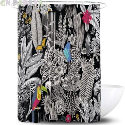 Tropical plant strawberry macrame Bath Curtains Waterproof Polyester Fabric retro Shower Curtains Screen with Hooks Accessories