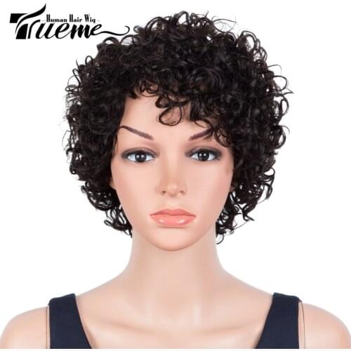 Trueme Short Human Hair Wigs For Women Brazilian Curly Human Hair Wig Short Natural Color Loose Curly Pixie Cut Full Wig