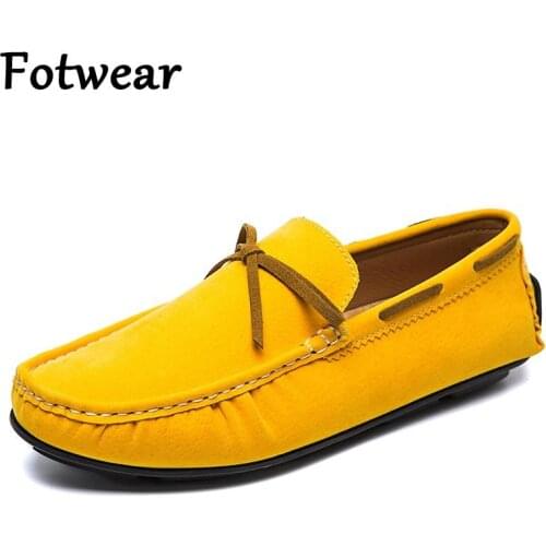 Fotwear Men Loafers Slip On Mens Shoes Suede Leather Daily Sneakers School Men Lazy Shoes Adult Office Flat Moccasins Breathable