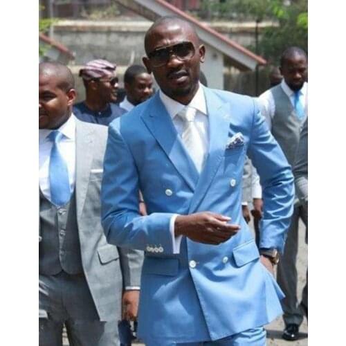 New Classic Design Sky Blue Groom Tuxedos Groomsmen Best Man Suit Mens Wedding Suits Bridegroom Business Suits Jacket+Pants+Tie