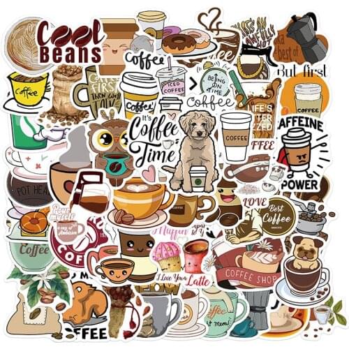 50PCS Cute Cartoon Coffee Stickers PVC For Girl Kawaii Waterproof Decal DIY Stationery Luggage Suitcase Laptop Guitar Sticker