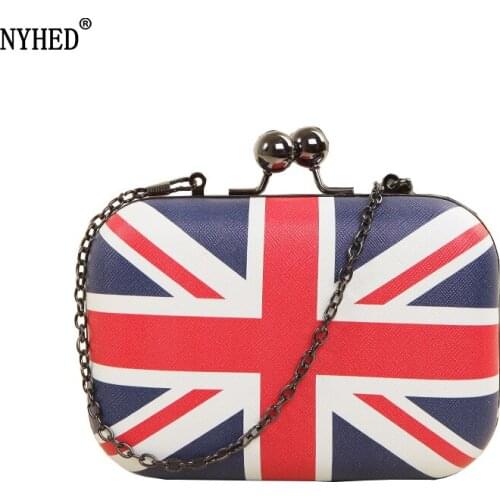 NYHED Fashion Print National Flag Handbag For Women New Chains Box Bag Small Clutches