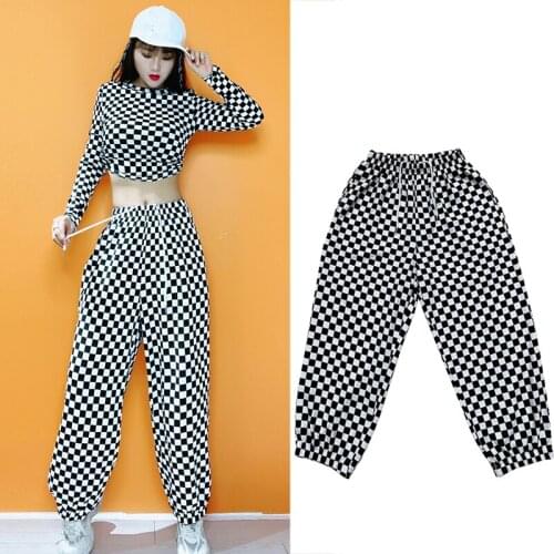 Hip Hop Drawstring Sweatpants Women Plaid Drawstring Pants Loose Jazz Dance Costume Rave Outfit Stage Dancing Clothes XS2809