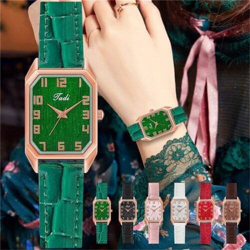 Tadi Brand Women Simple Rectangle Arabic Numbers Watch Luxury Leather Quartz Clock Gift for Relogio Feminino Drop Shipping