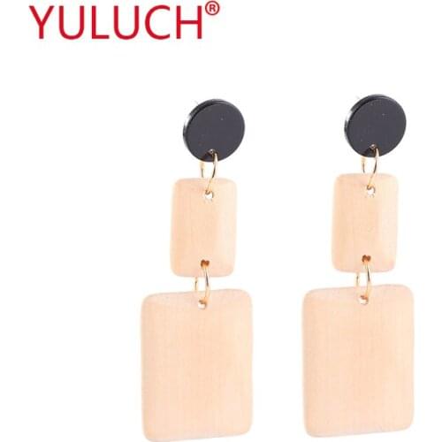 YULUCH Natural fashion earrings accessories small wooden block stitching stud earrings for African women popular jewelry gifts