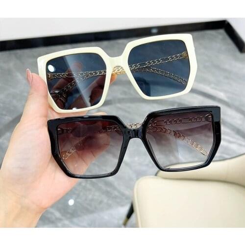 BLMUSA 2021 New Metal Chain Sunglasses Women Fashion Polygon Sun glasses Personality Square Pink Shads for Women Gafas De Sol