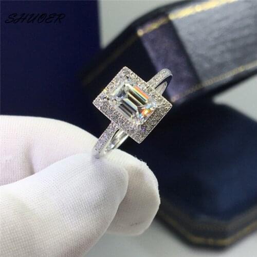 Classic 925 Sterling Silver 1 Carat 5*7mm Emerald Cut Pass Diamond Tester D Color Moissanite Wedding Ring for Women Jewelry