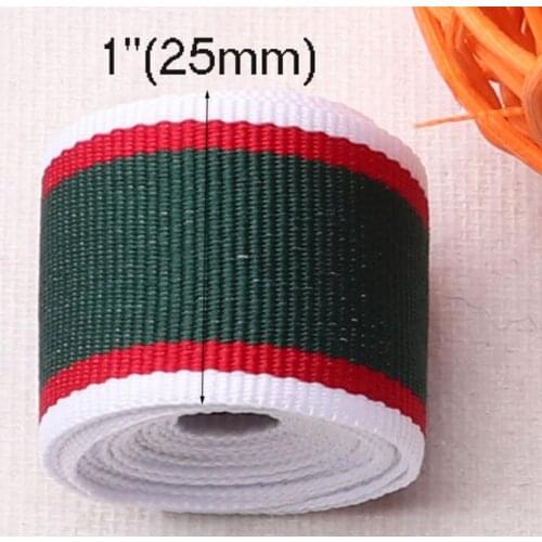 1" Green Red White Webbing Ribbon Bag Purse Soft Striped Webbing Great for DIY Clothing Shoes Bag Belts 25MM