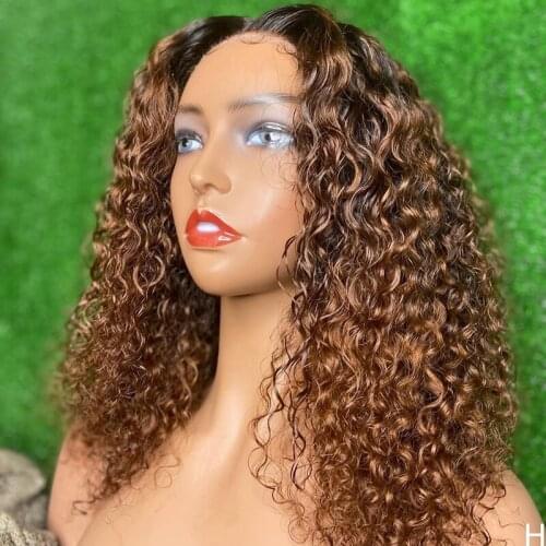180% Medium Ratio Cut Bob Ombre Honey Blonde Kinky Curly Lace Front Wig For Women Human Remy Hair Babyhair Preplucked Brazilian