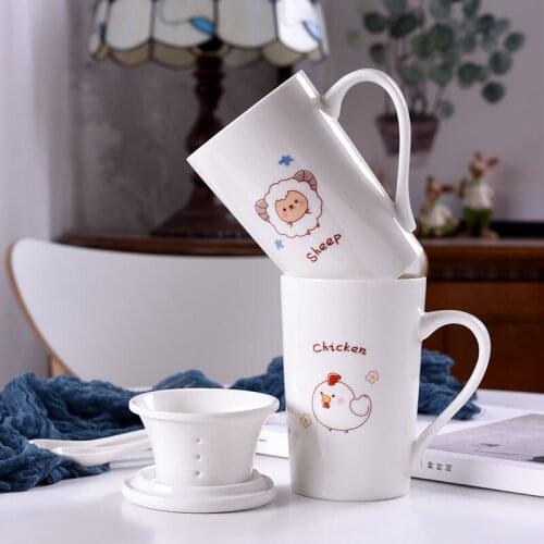 400ml Cartoon Ceramic Coffee Mug Large Capacity With Ceramic Funnel Flower Tea Cup Creative Milk Flower Tea Cup With Lid Spoon