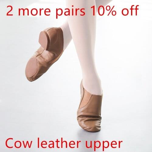 Genuine Cow Leather Twin Gore Slip On Jazz Elasti Dance Shoes Split Sole Black Tan Boy Women Footwear Modern Ballet Contemporary