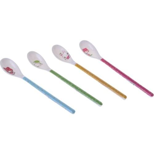 Baby Spoon Long Handle Feeding Newborn Infant Cartoon Food Grade Dishes Cutlery Spoons Safe Non Toxic Accessories