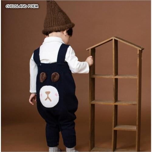 Baby Overalls Spring 2019 Cartoon Bear Knitted Baby Clothes Newborn Toddler Baby Suspender Rompers Boys Jumpsuit Girl Romper