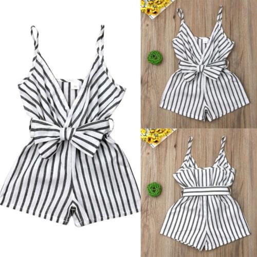 Summer Newborn Infant Baby Girl Clothes Sleeveless Romper Stripe Outfit Cotton Playsuit Belt Fashion Clothing