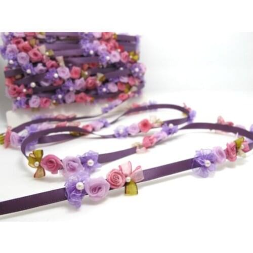 Purple Flower Rococo Ribbon Trim|Decorative Floral Satin Ribbon|Scrapbook Materials|Clothing|Decor|Craft Supplies