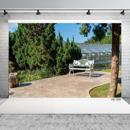 White Bench in the Garden Photographic Backgrounds Custom Backdrops for Baby Children Portrait Scenic Photocall Photo Studio