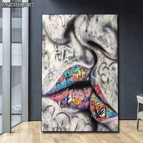 Graffiti Art Canvas Painting Lover Kissing on The Wall Art Posters and Prints Abstract Street Art Wall Poster Room Decoration