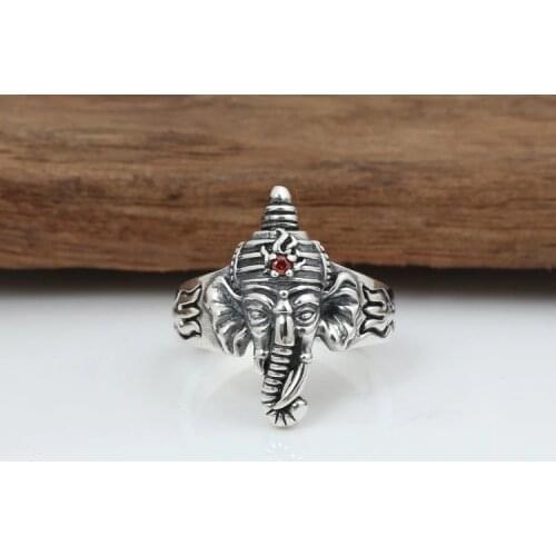 925 Sterling Silver Lord Ganesha elephant mens Ring Rings Jewelry A3969