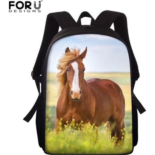 FORUDESIGNS Cool 3d Horse Print School Bags for Girls Boys 15inch Kids Schoolbags Student Child Bookbags Mochila Escolar