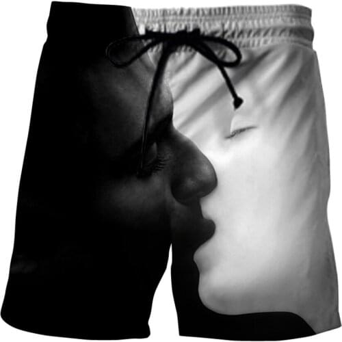 Summer black and white beach pants mens and womens swimming trunks 3D fitness pants beach surf pants fashion shorts clothing