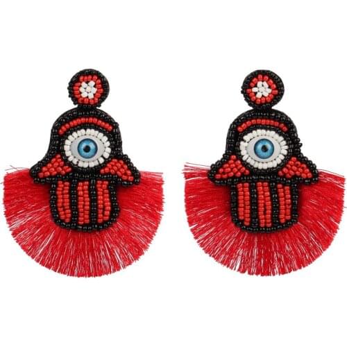 Fashion Big Buddha Palm Pendant Tassel Drop Dangle Earrings for Women Florate Brand Wholesale Long Blue Evil Eye Statement Jewel