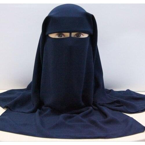 Muslim Bandana Scarf Islamic 3 Layers Turban Hijab Solid Color Black Face Cover Headscarf Head Covering Hijabs Hoofddoek Moslima
